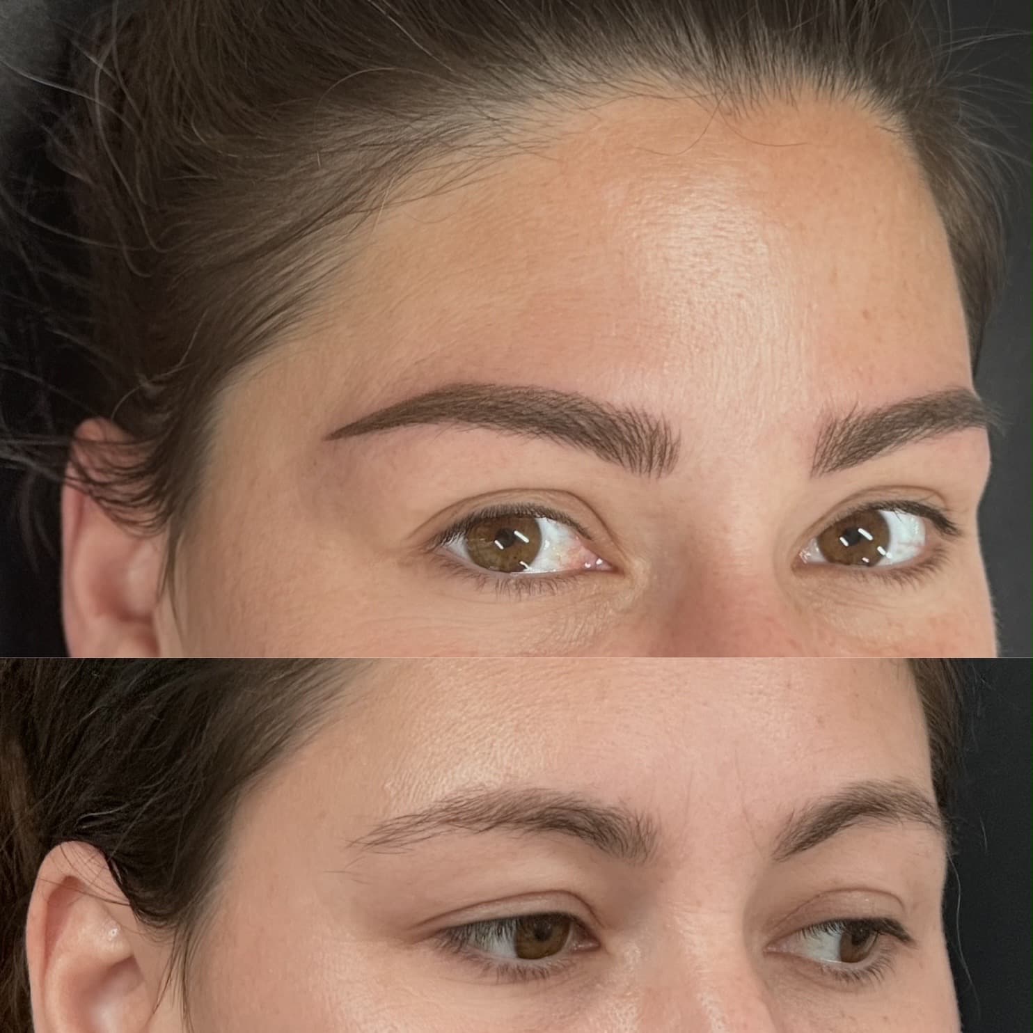 Before and after natural density custom brow result